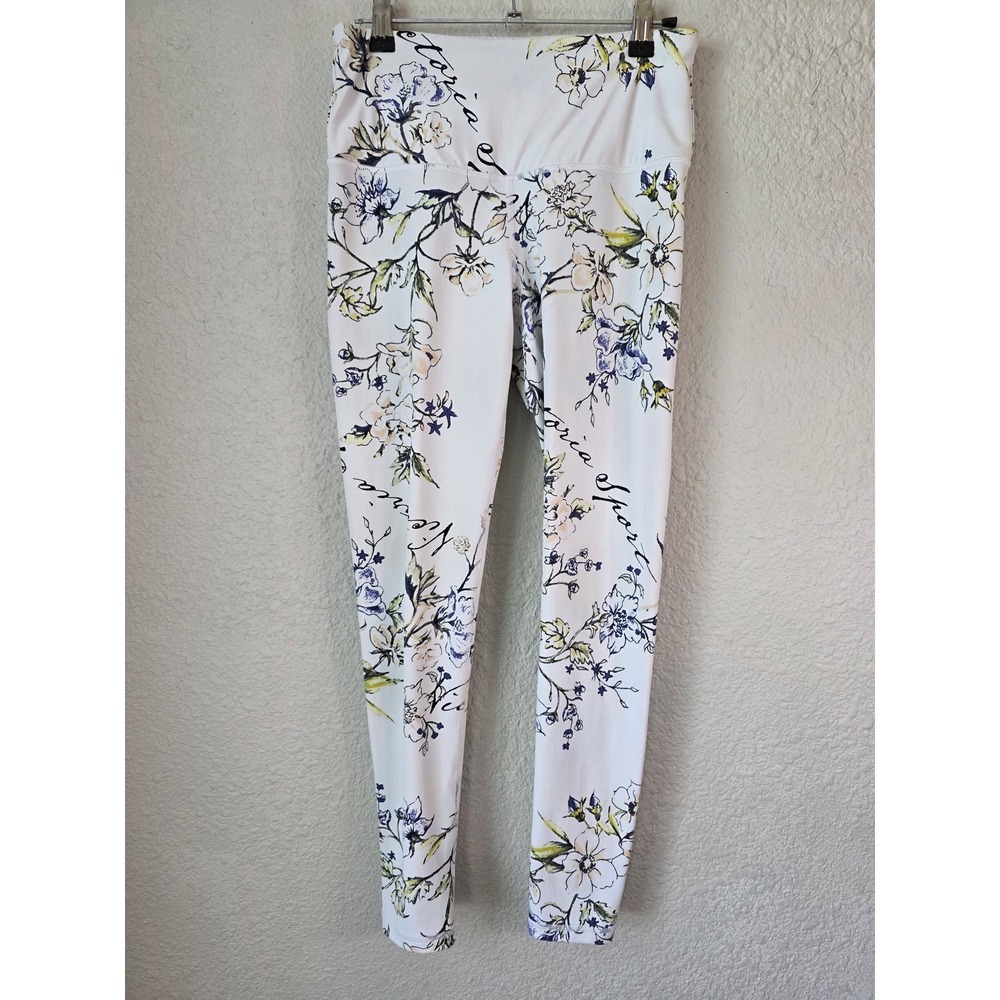 Victoria Sport Knockout Floral Leggings White Blue Yellow High Rise Small S/P